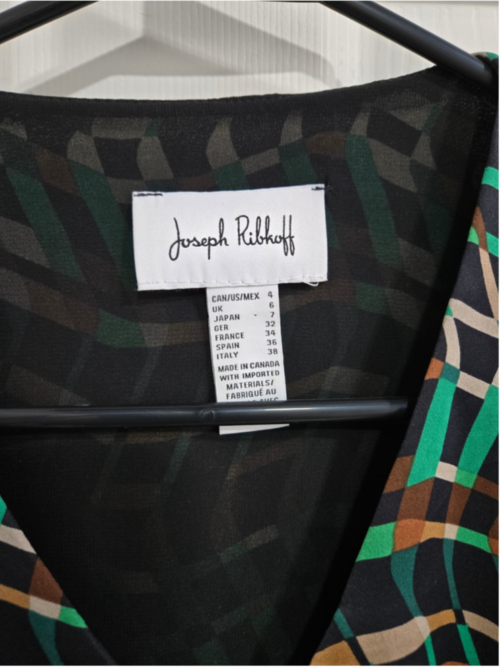 Women's Joseph Ribkoff Long Sleeve Dress Size 4 Green Black Geometric - Picture 4 of 6